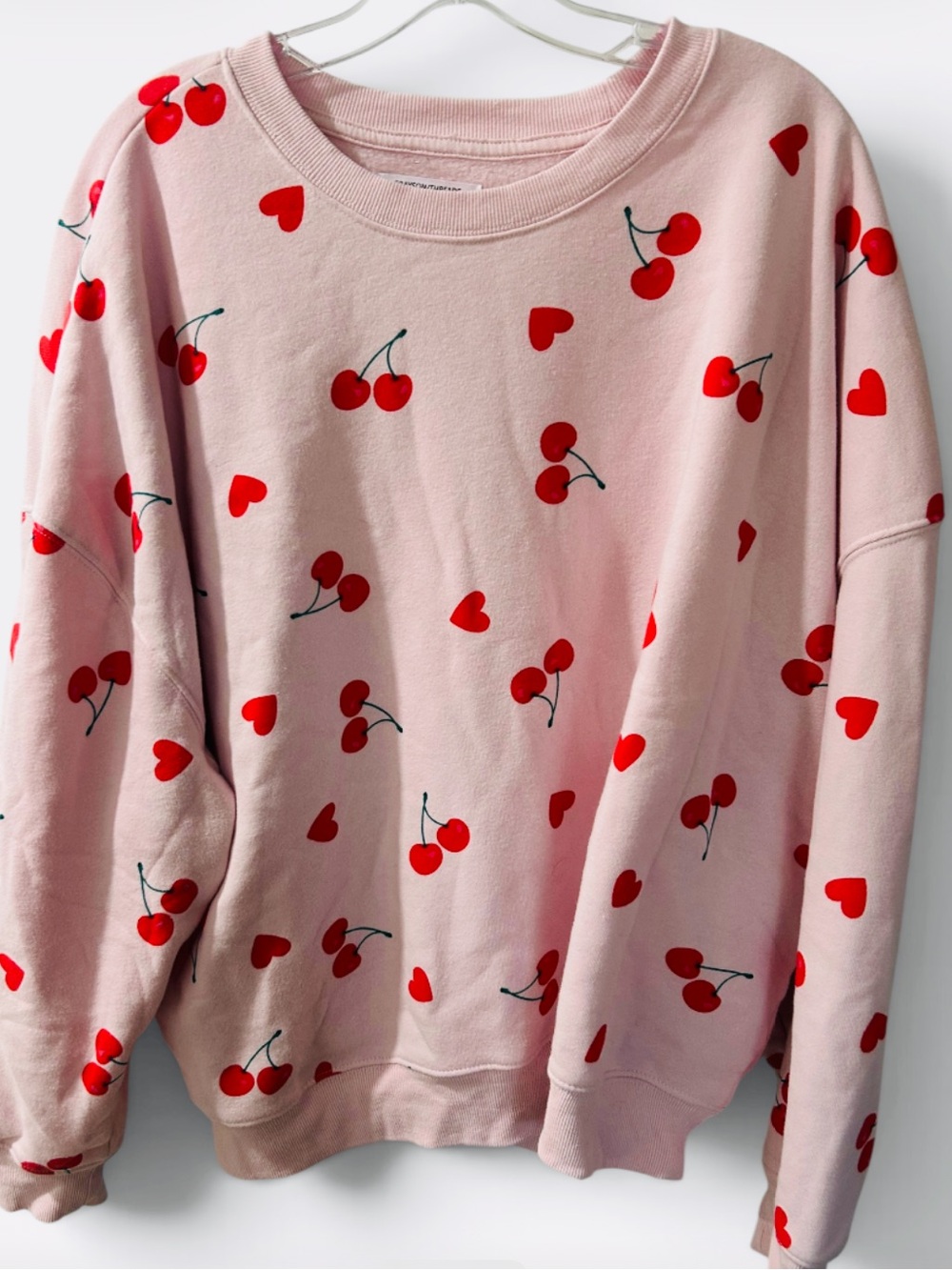 Grayson Threads Pink Crewneck Sweatshirt with Red Cherry Print